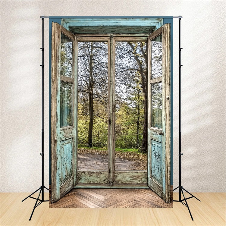 Vintage Photo Backdrop Distressed Wooden Door Forest Backdrop UK CSH4-268