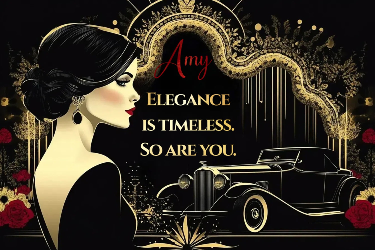 Custom Happy Birthday Backdrop Vintage Glam Black Gold Backdrop UK CSH4-27