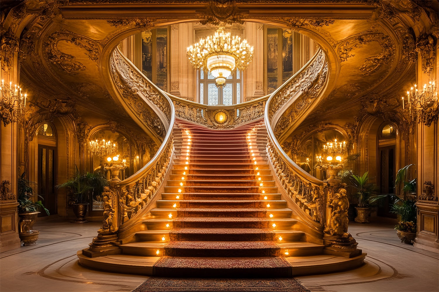 Victorian Photography Backdrop Red Carpeted Stairs Vintage Backdrops UK CSH4-285