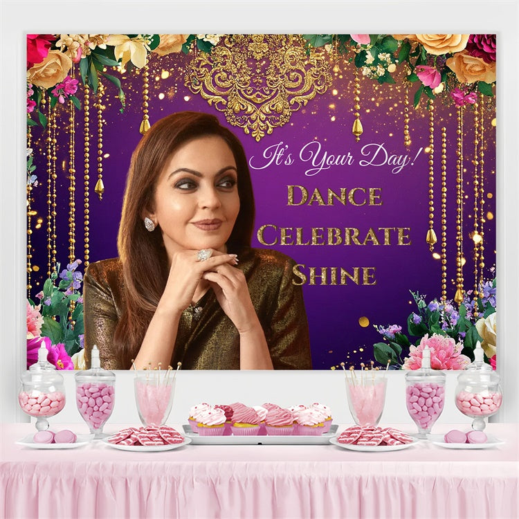 Customized Birthday Backdrop Elegant Purple Gold Glitter Backdrop UK CSH4-29