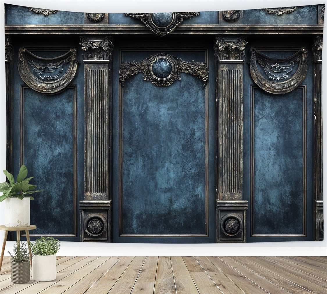 Retro Photo Backdrop Blue Royal Vintage Wall Backdrop UK CSH4-296