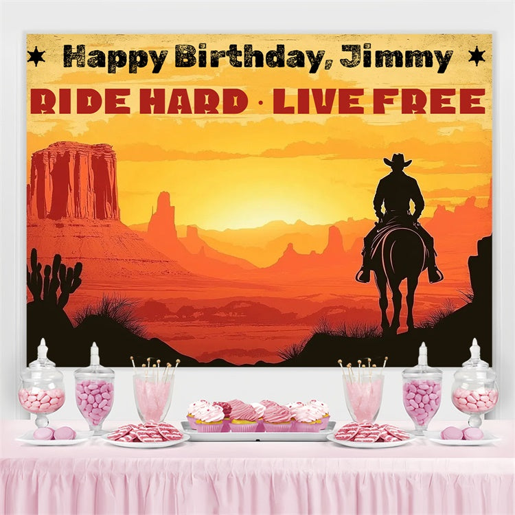 Personalized Birthday Backdrops Western Cowboy Sunset Ride Backdrop UK CSH4-30