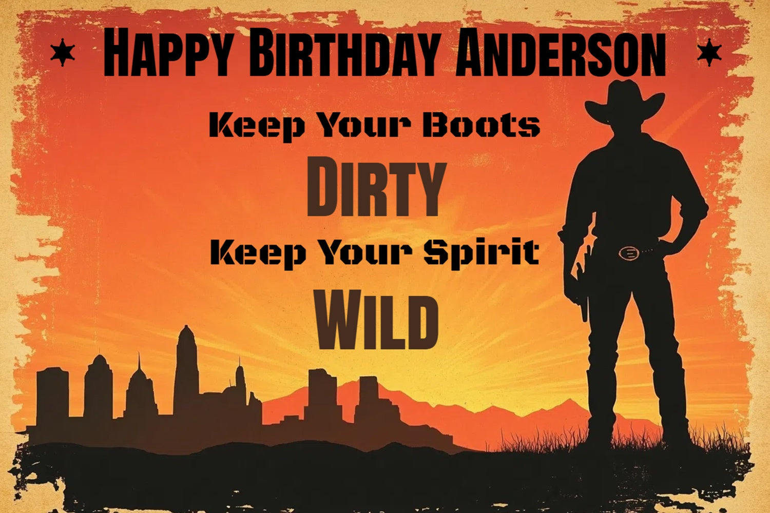 Custom Birthday Backdrops City Silhouette Western Cowboy Backdrop UK CSH4-31