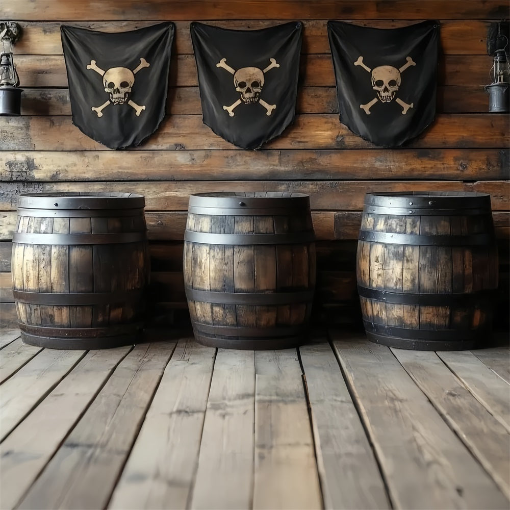 Backdrop Vintage Pirate Tavern Barrels Flags Backdrop UK CSH4-313