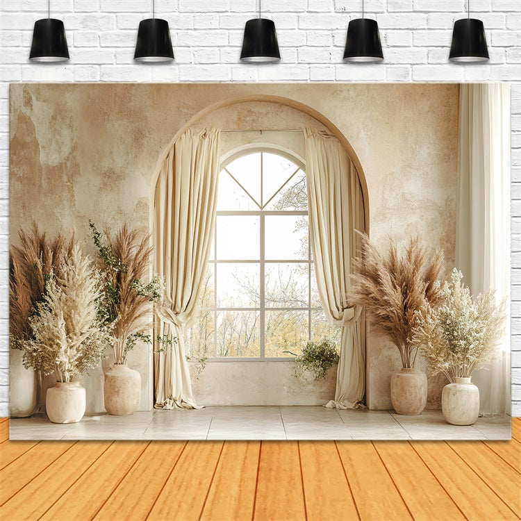 Vintage Backdrop Bohemian Pampas Beige Window Backdrop UK CSH4-315