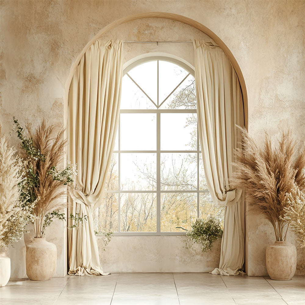 Vintage Backdrop Bohemian Pampas Beige Window Backdrop UK CSH4-315