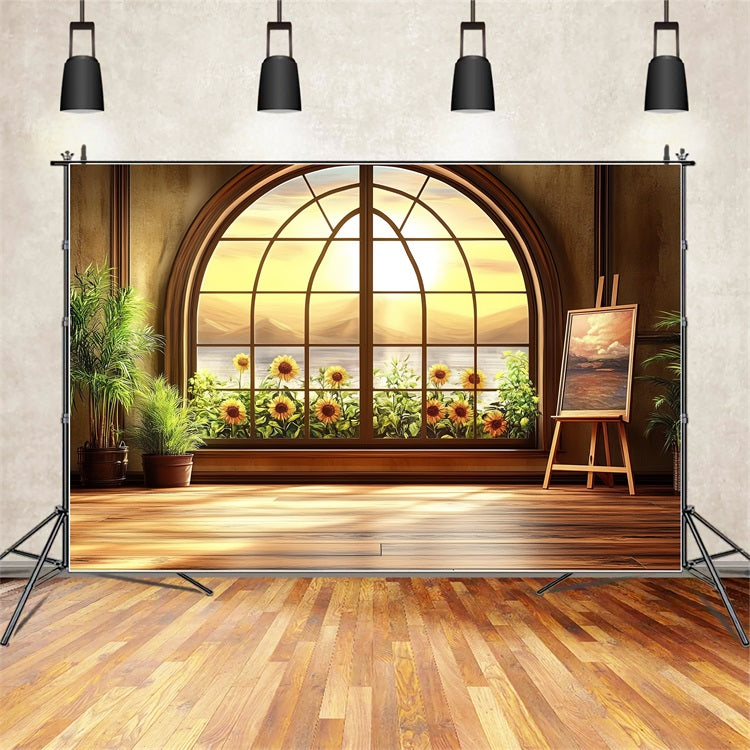 Photo Backdrop Vintage Sunflower Garden Window Backdrop UK CSH4-317