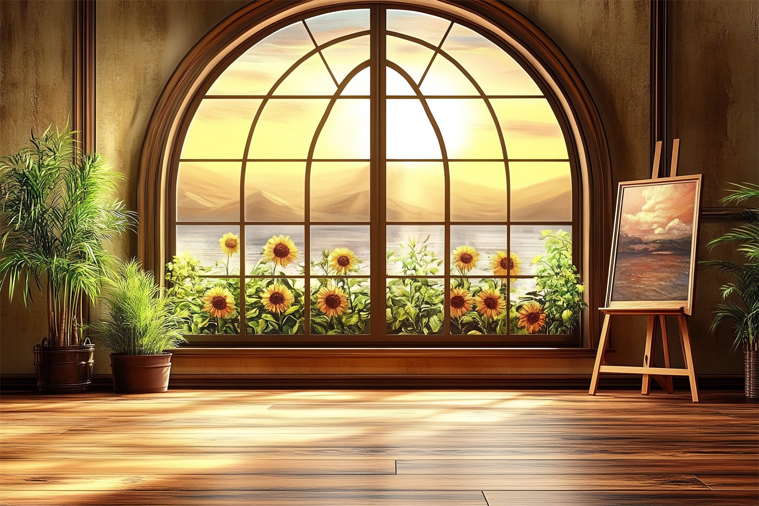 Photo Backdrop Vintage Sunflower Garden Window Backdrop UK CSH4-317