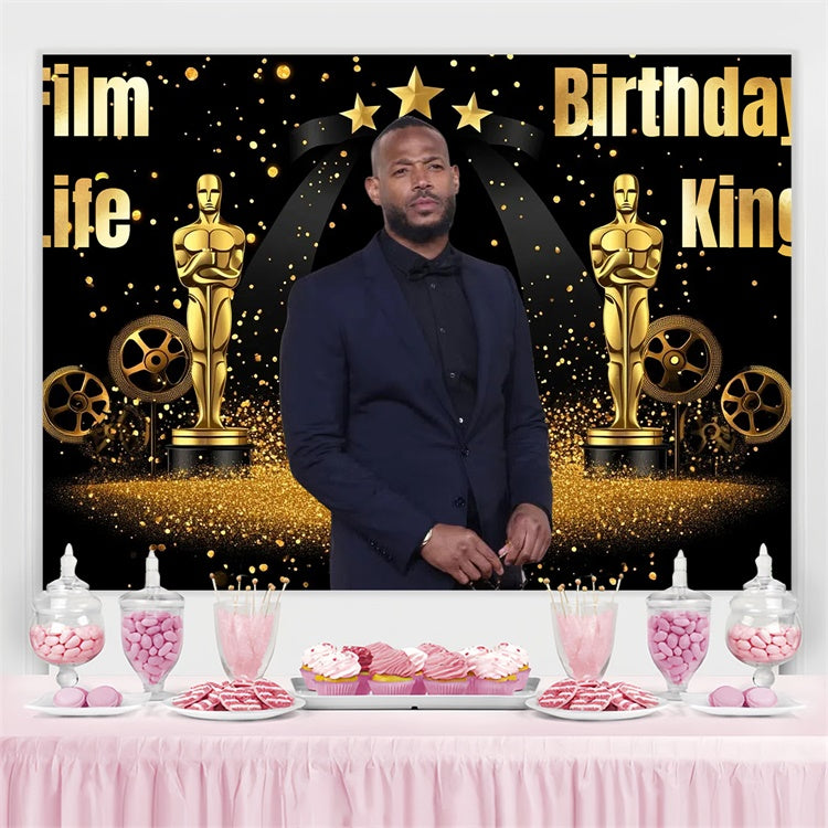 Custom Birthday Party Backdrop Movie Night Black Gold Backdrop UK CSH4-32