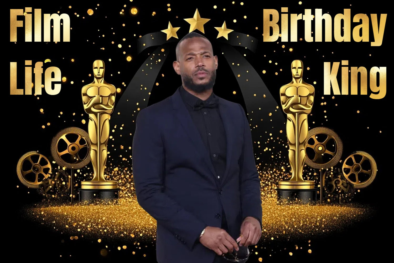 Custom Birthday Party Backdrop Movie Night Black Gold Backdrop UK CSH4-32