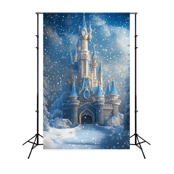 Frozen Castle Backdrop Winter Falling Snow Backdrop UK CSH4-323