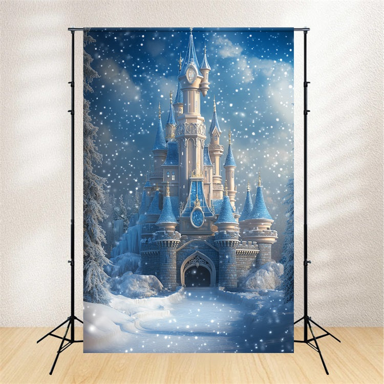 Frozen Castle Backdrop Winter Falling Snow Backdrop UK CSH4-323