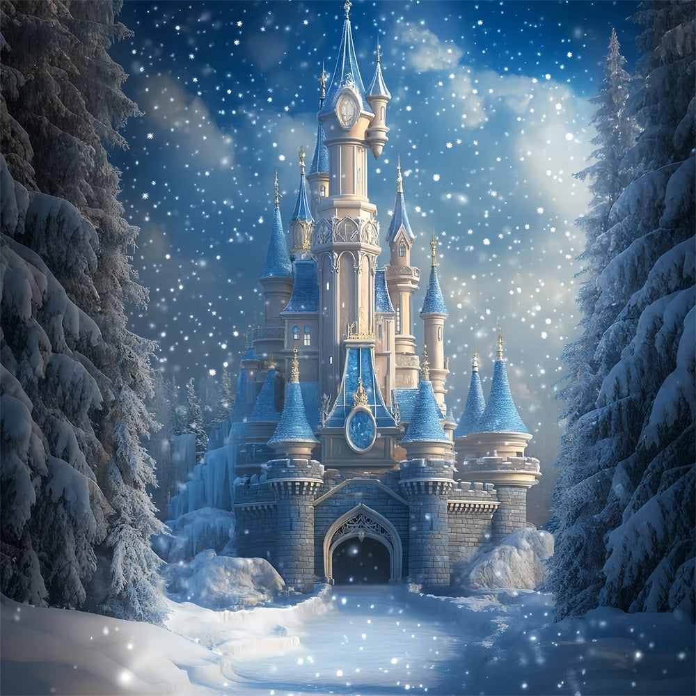 Frozen Castle Backdrop Winter Falling Snow Backdrop UK CSH4-323