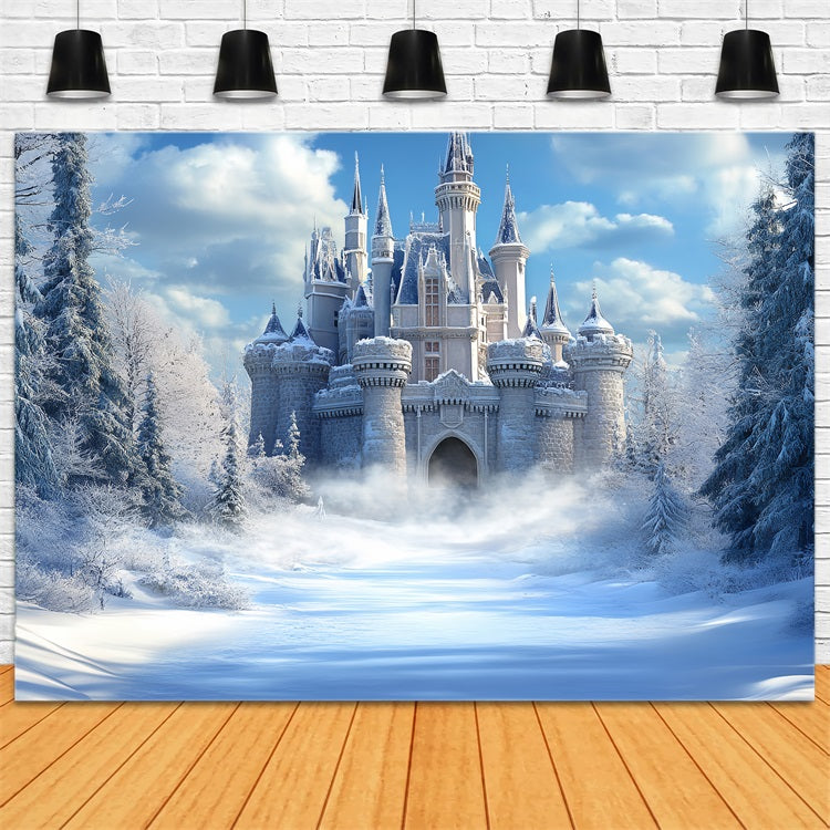 Winter Castle Backdrop Frozen Kingdom Bright Sky Backdrop UK CSH4-324