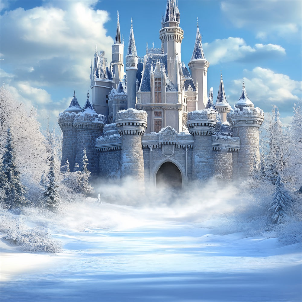 Winter Castle Backdrop Frozen Kingdom Bright Sky Backdrop UK CSH4-324