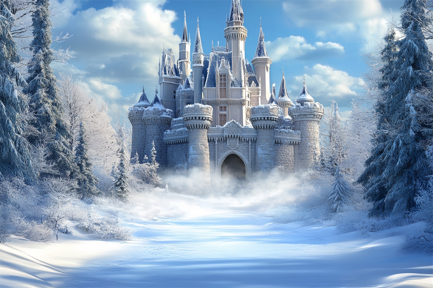 Winter Castle Backdrop Frozen Kingdom Bright Sky Backdrop UK CSH4-324