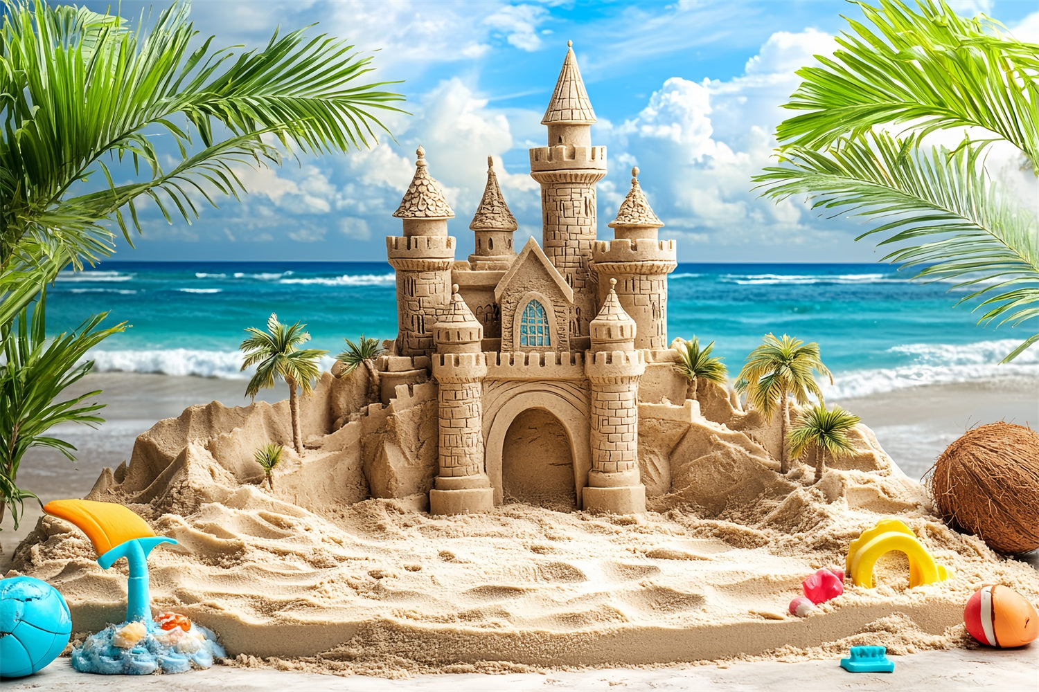 Castle Backdrop Summer Sandcastle Waves Backdrop UK CSH4-327
