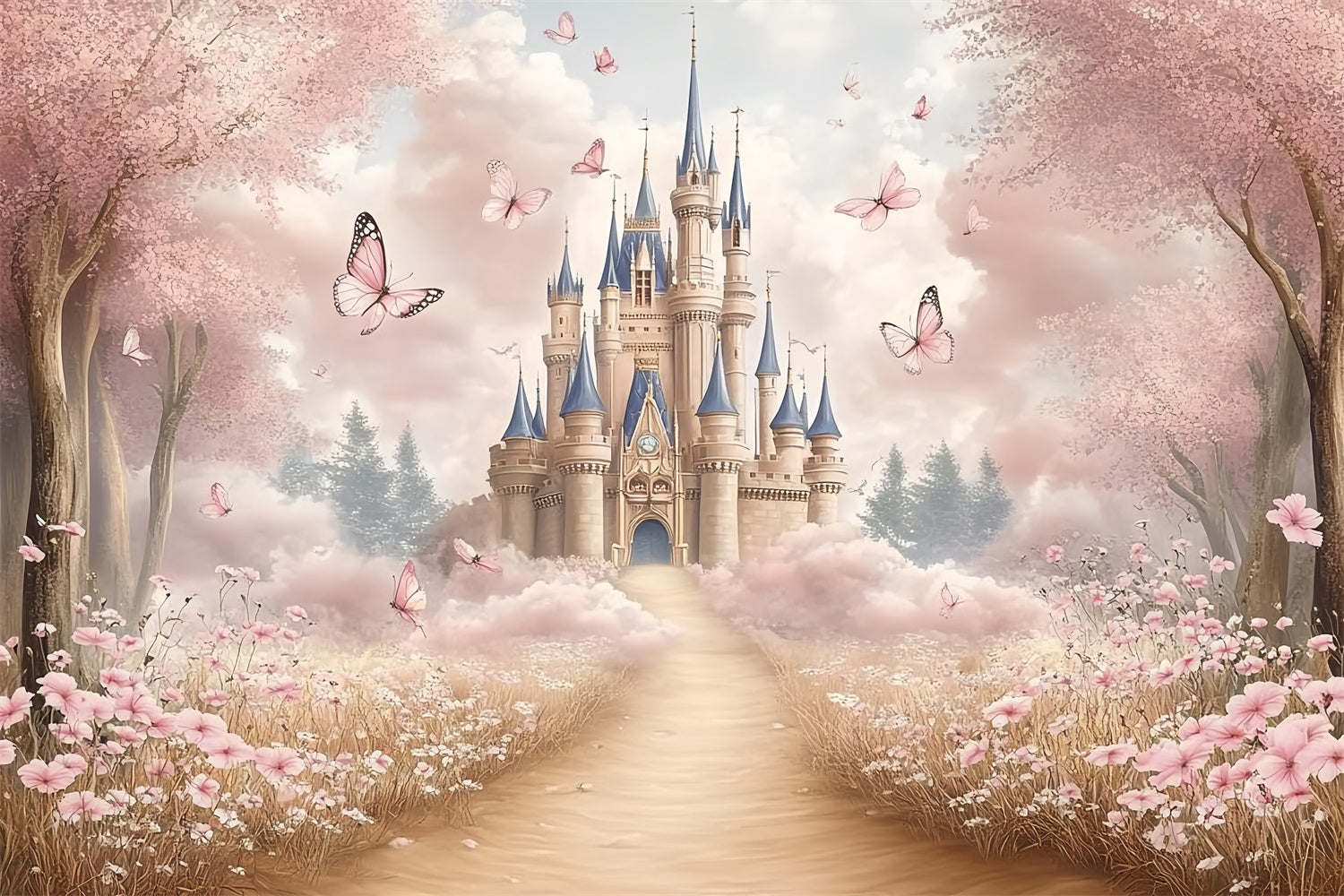 Princess Castle Backdrop Fantasy Garden Backdrop UK CSH4-328