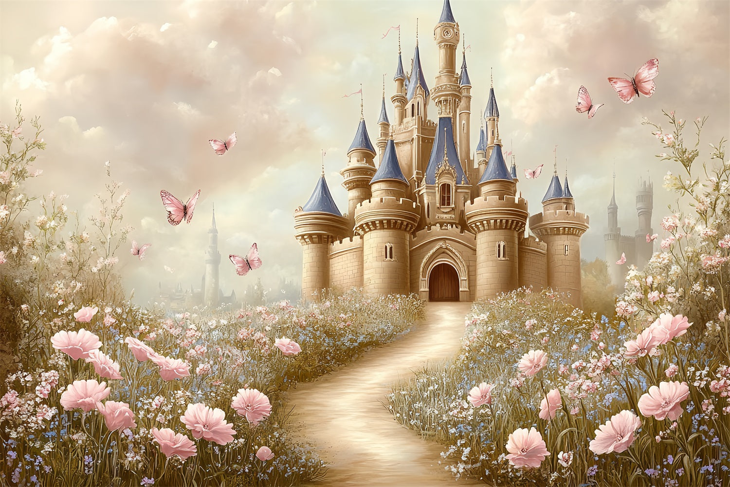 Castle Photo Backdrop Butterfly Fields Fairytale Backdrop UK CSH4-329