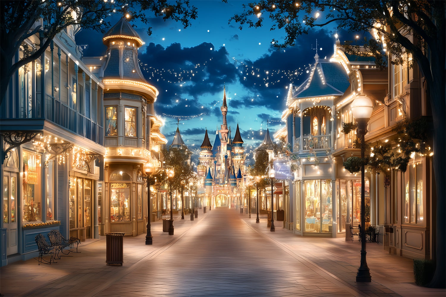 Castle Backdrops Fairytale Town Lights Backdrop UK CSH4-330