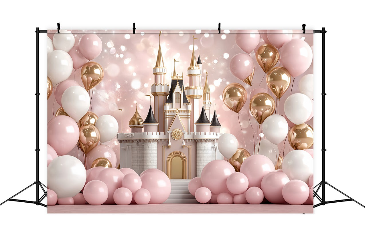 Princess Castle Backdrop Blush Balloons Backdrop UK CSH4-331