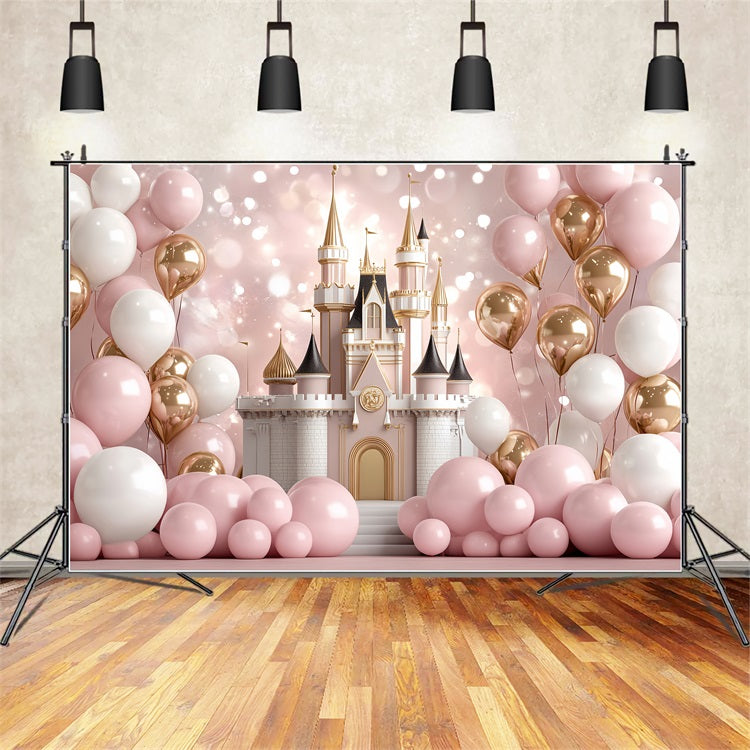 Princess Castle Backdrop Blush Balloons Backdrop UK CSH4-331