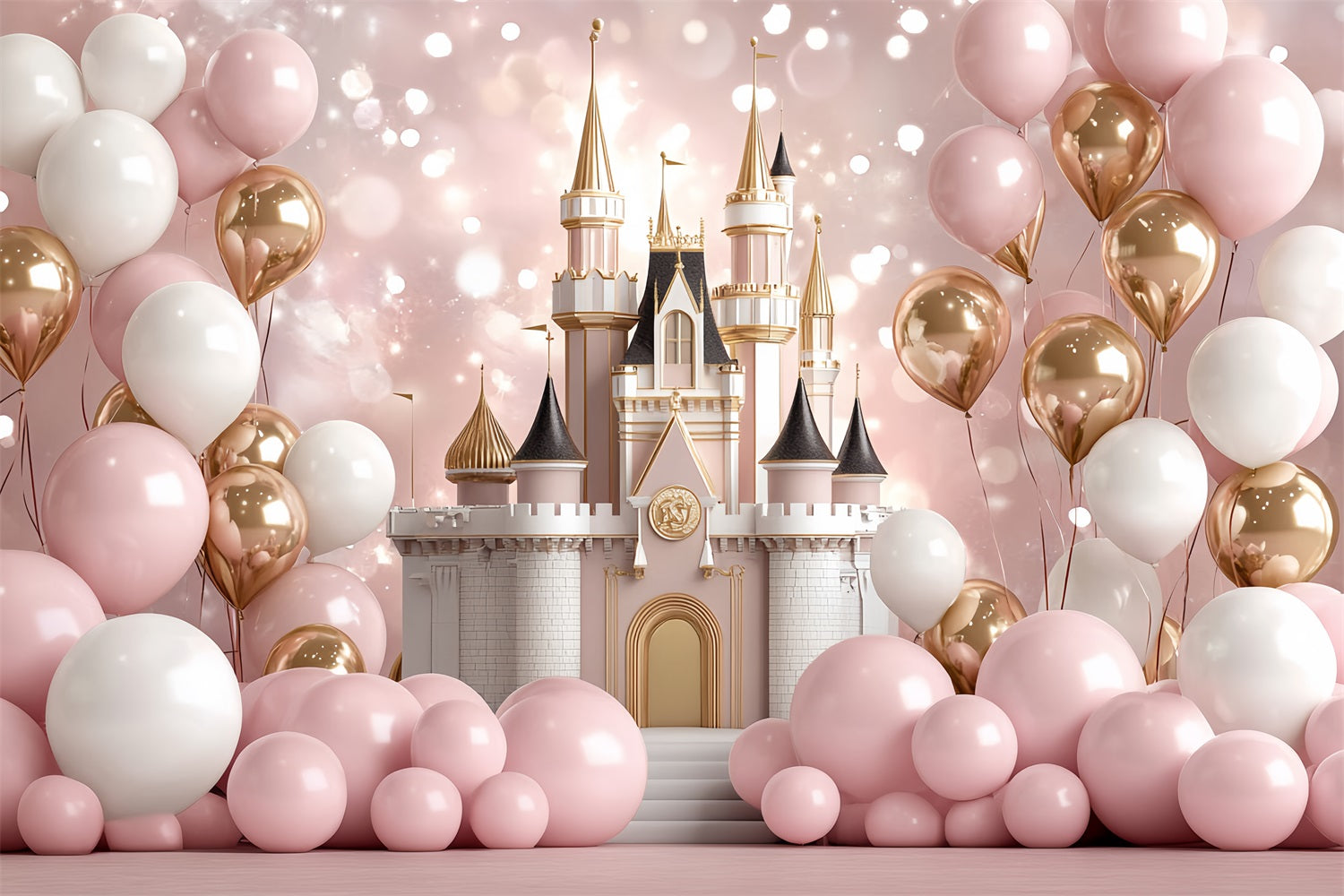 Princess Castle Backdrop Blush Balloons Backdrop UK CSH4-331