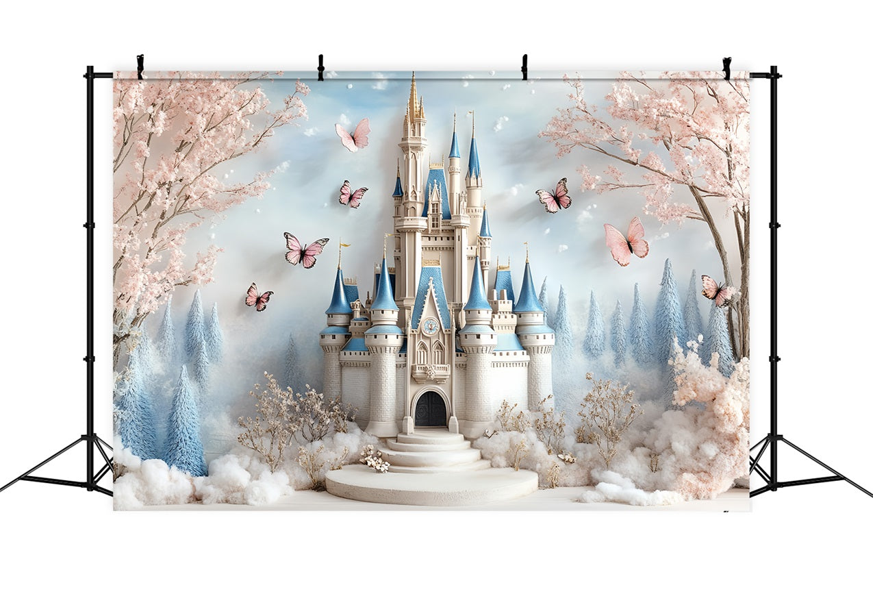Castle Photo Backdrop Garden Floral Clouds Backdrop UK CSH4-337