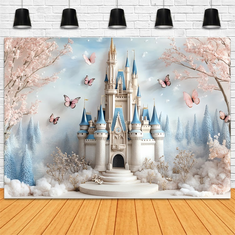 Castle Photo Backdrop Garden Floral Clouds Backdrop UK CSH4-337