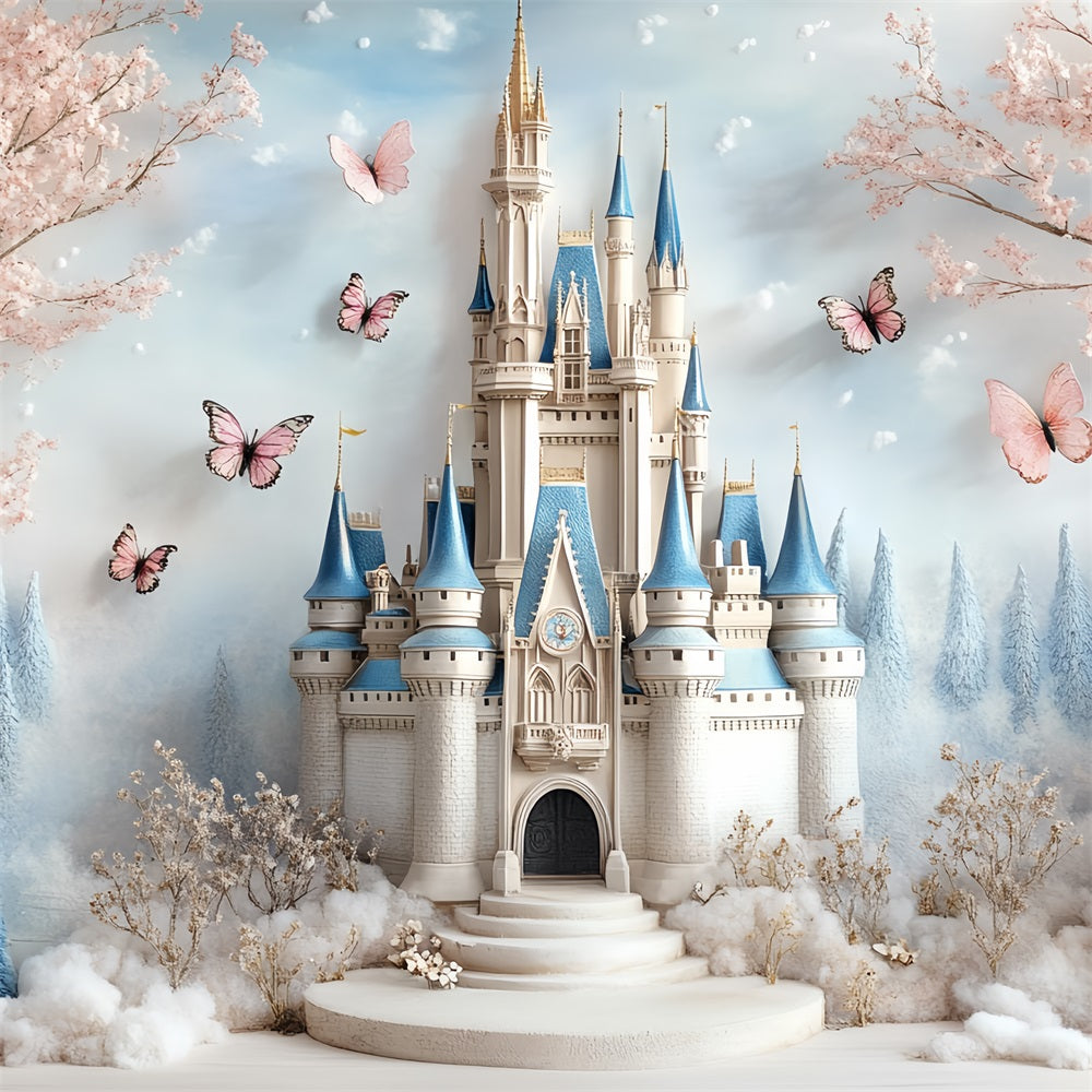 Castle Photo Backdrop Garden Floral Clouds Backdrop UK CSH4-337