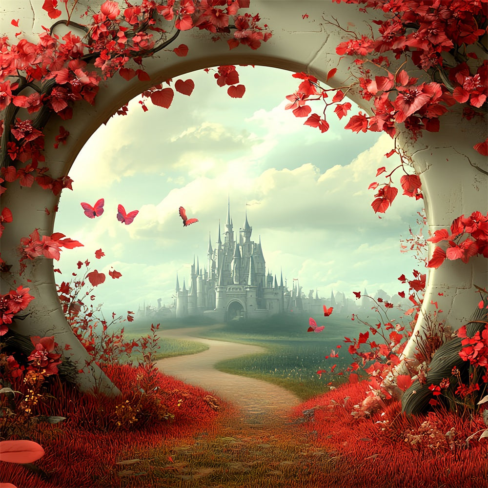 Castle Photography Backdrop Secret Red Path Backdrop UK CSH4-338