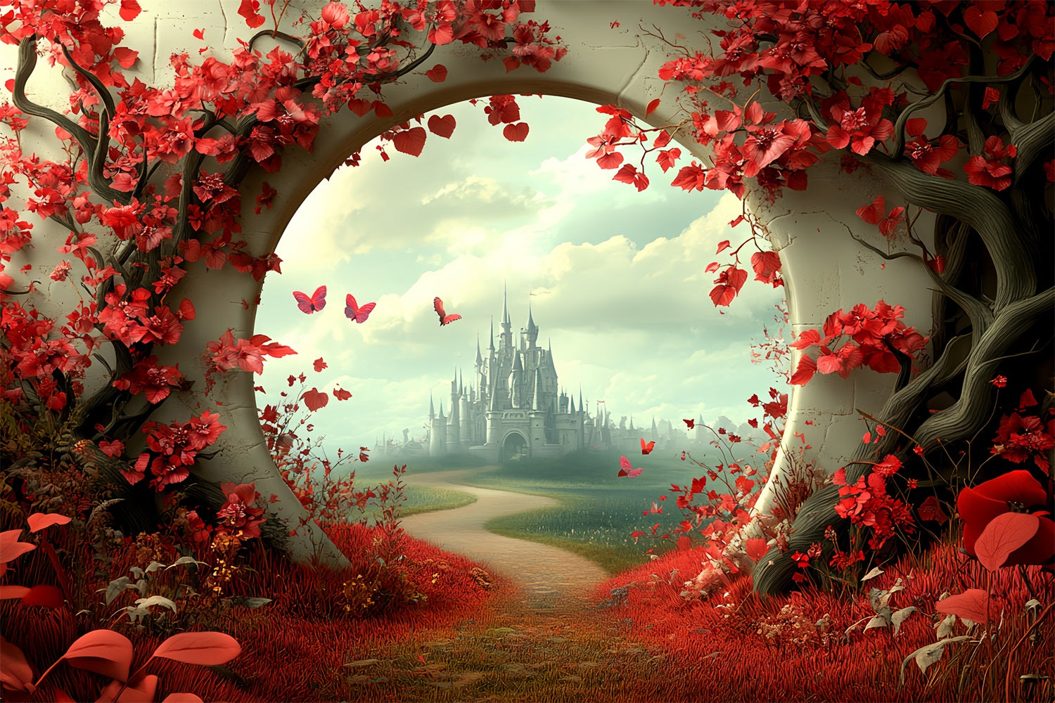 Castle Photography Backdrop Secret Red Path Backdrop UK CSH4-338