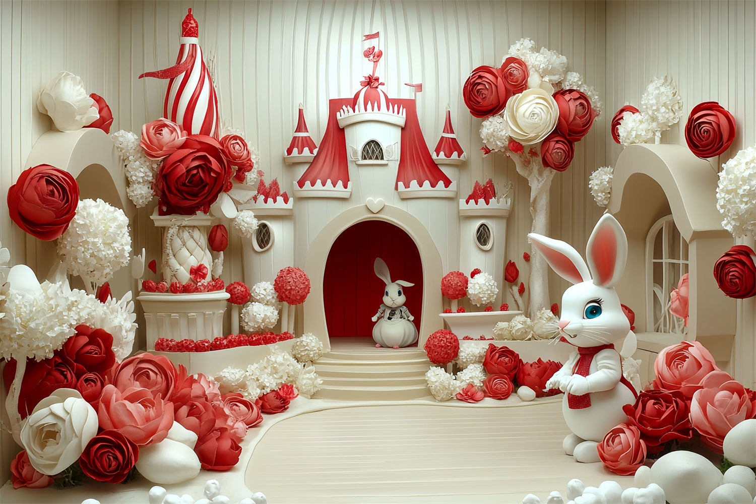 Castle Interior Backdrop Floral Bunny Paradise Backdrop UK CSH4-339