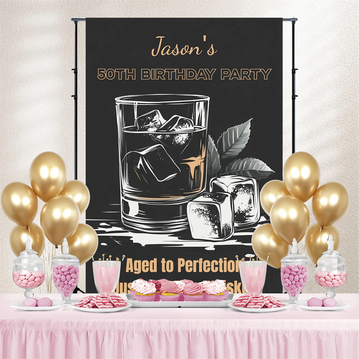 Customized Backdrop For Birthday Classic Whiskey Glass Backdrop UK CSH4-34