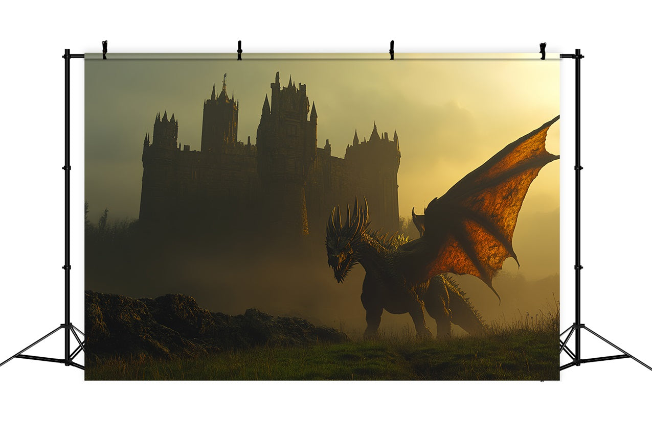Castle Photo Backdrop Flying Dragon Battle Backdrop UK CSH4-340