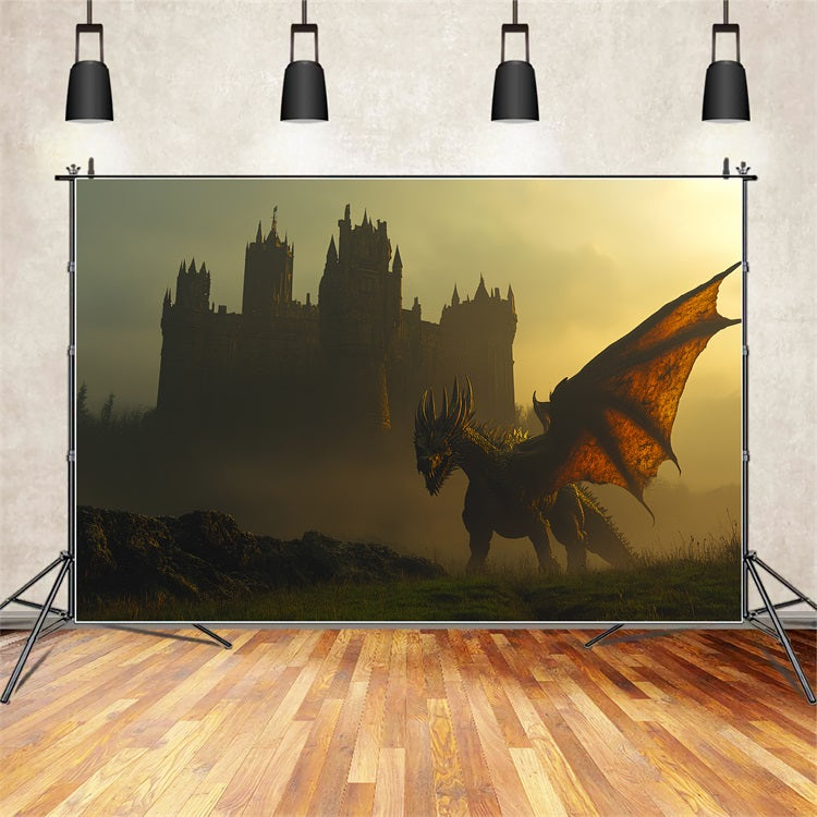Castle Photo Backdrop Flying Dragon Battle Backdrop UK CSH4-340