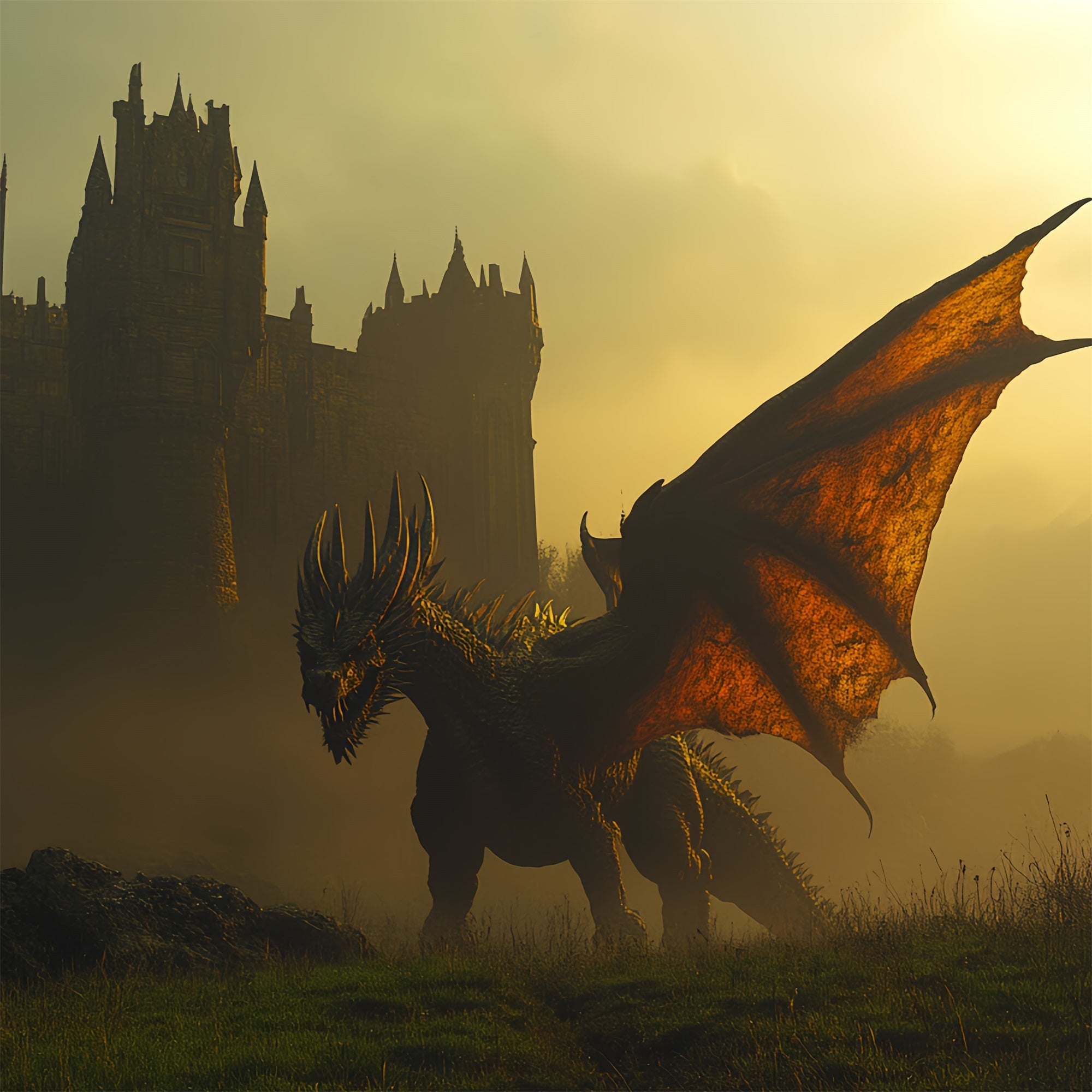 Castle Photo Backdrop Flying Dragon Battle Backdrop UK CSH4-340