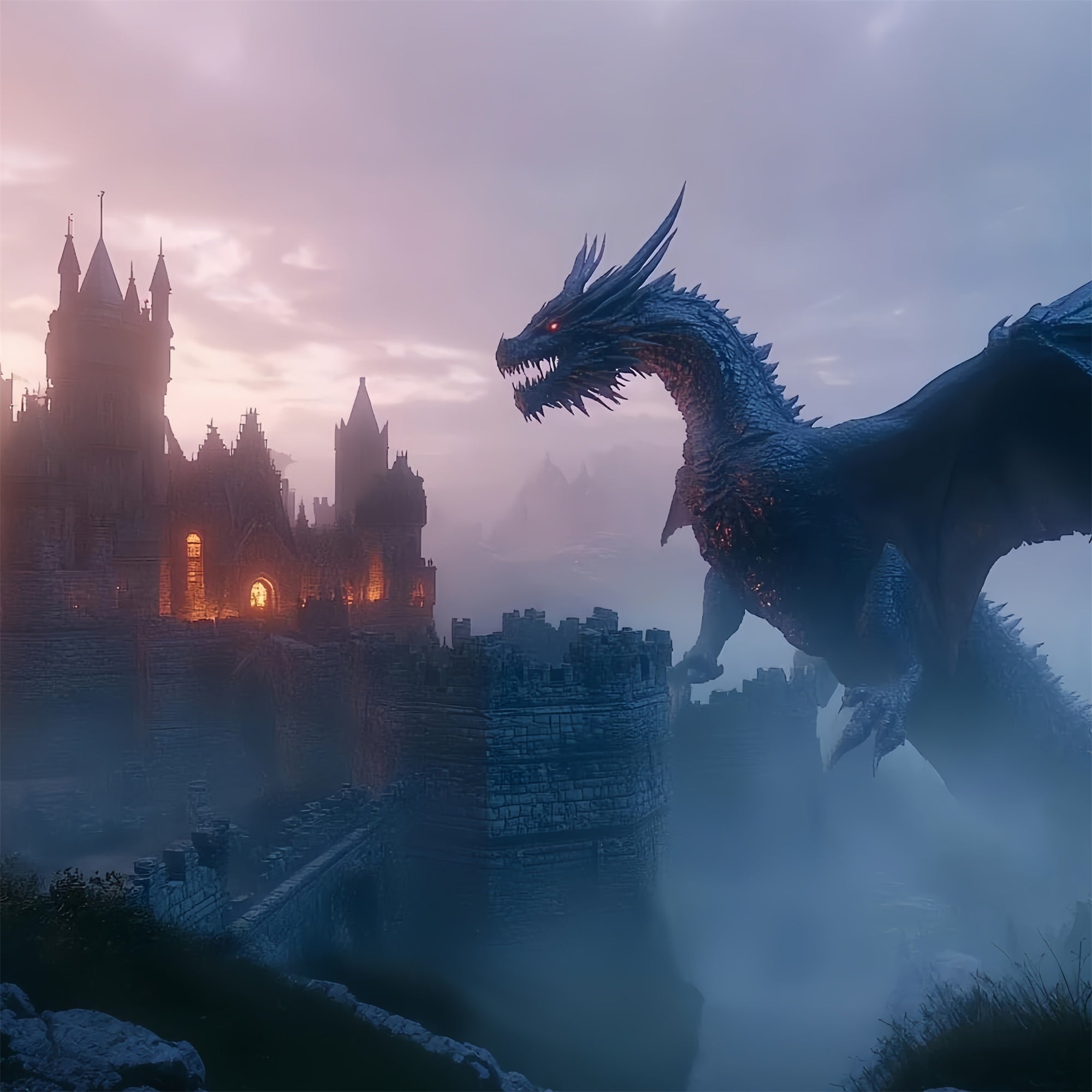 Backdrop Castle Midnight Dragon Medieval Backdrop UK CSH4-341