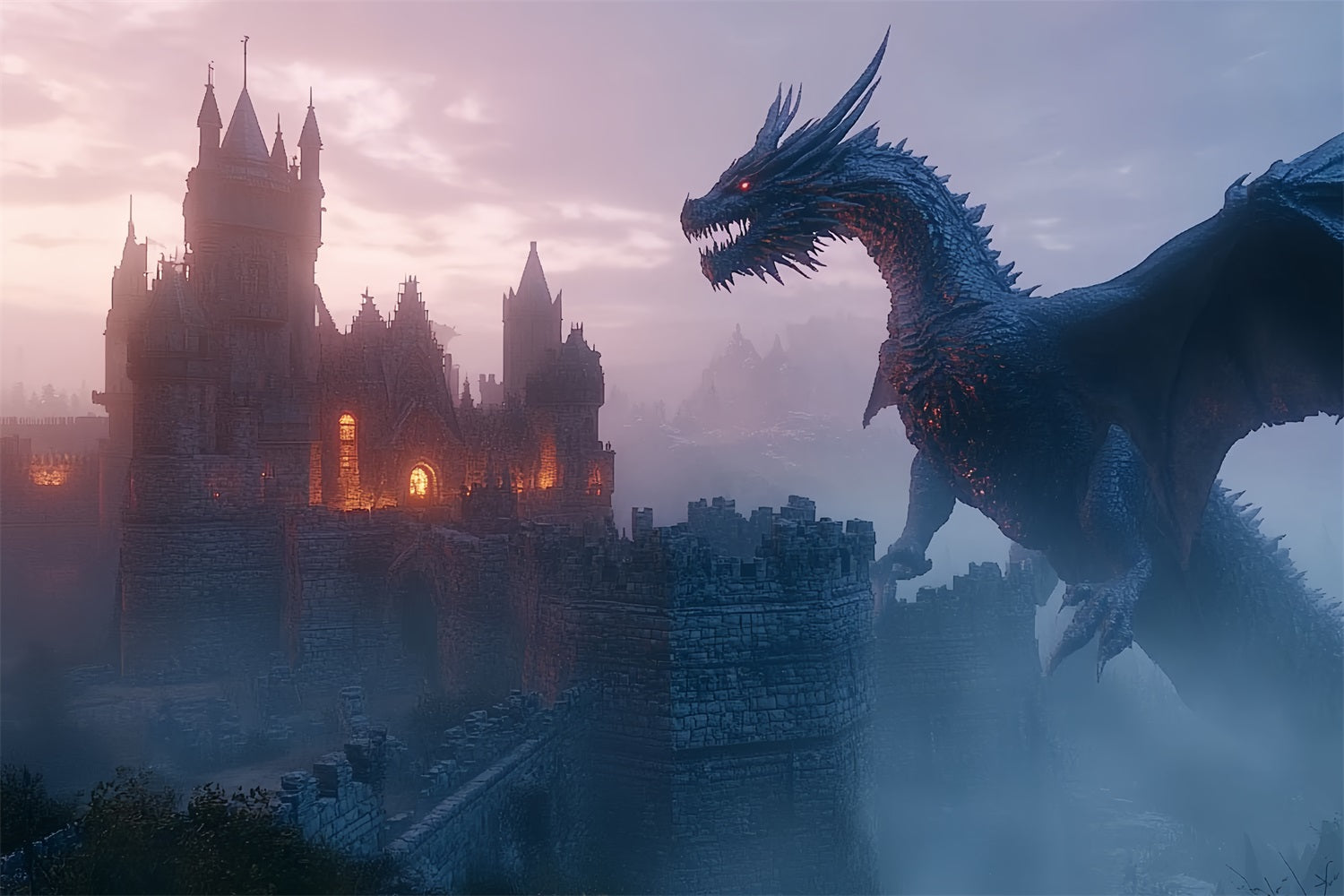 Backdrop Castle Midnight Dragon Medieval Backdrop UK CSH4-341