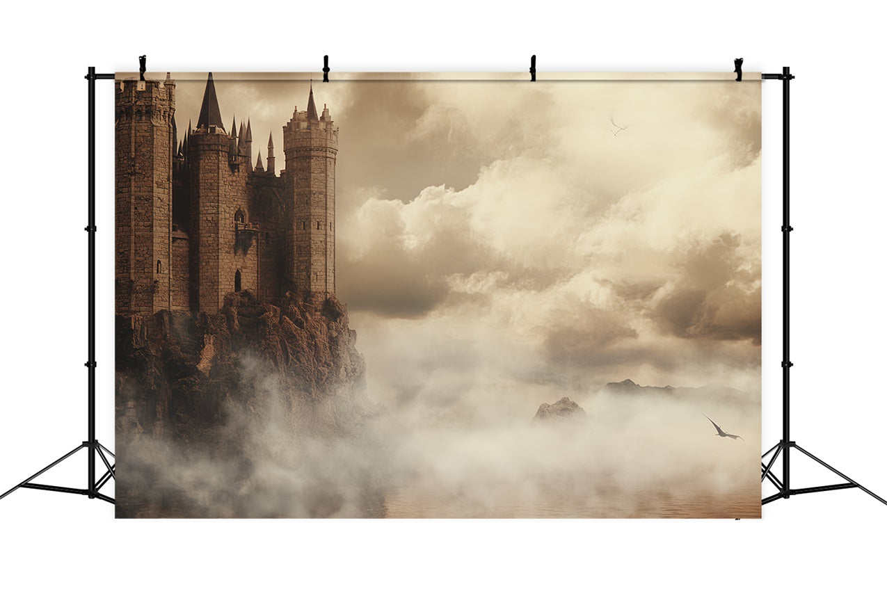 Castle Photo Backdrop Foggy Ocean Cliffs Backdrop UK CSH4-342