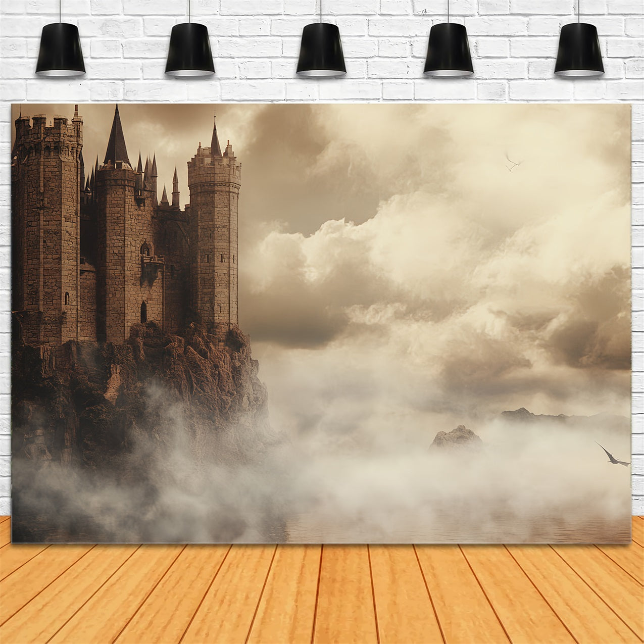 Castle Photo Backdrop Foggy Ocean Cliffs Backdrop UK CSH4-342