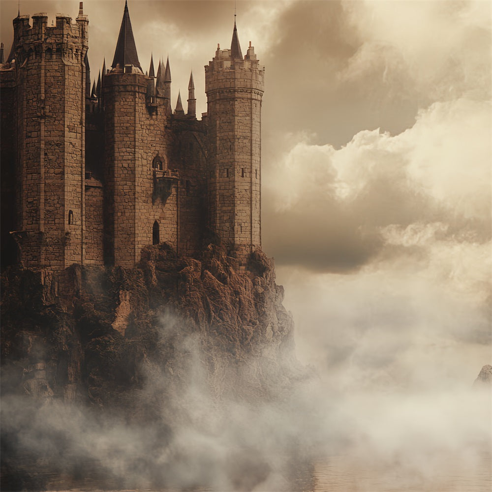 Castle Photo Backdrop Foggy Ocean Cliffs Backdrop UK CSH4-342