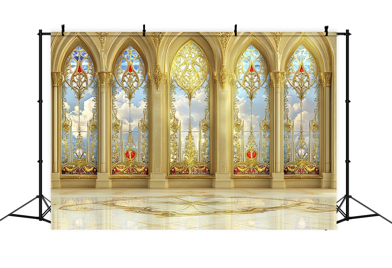 Inside Castle Backdrop Golden Palace Windows Skies Backdrop UK CSH4-343
