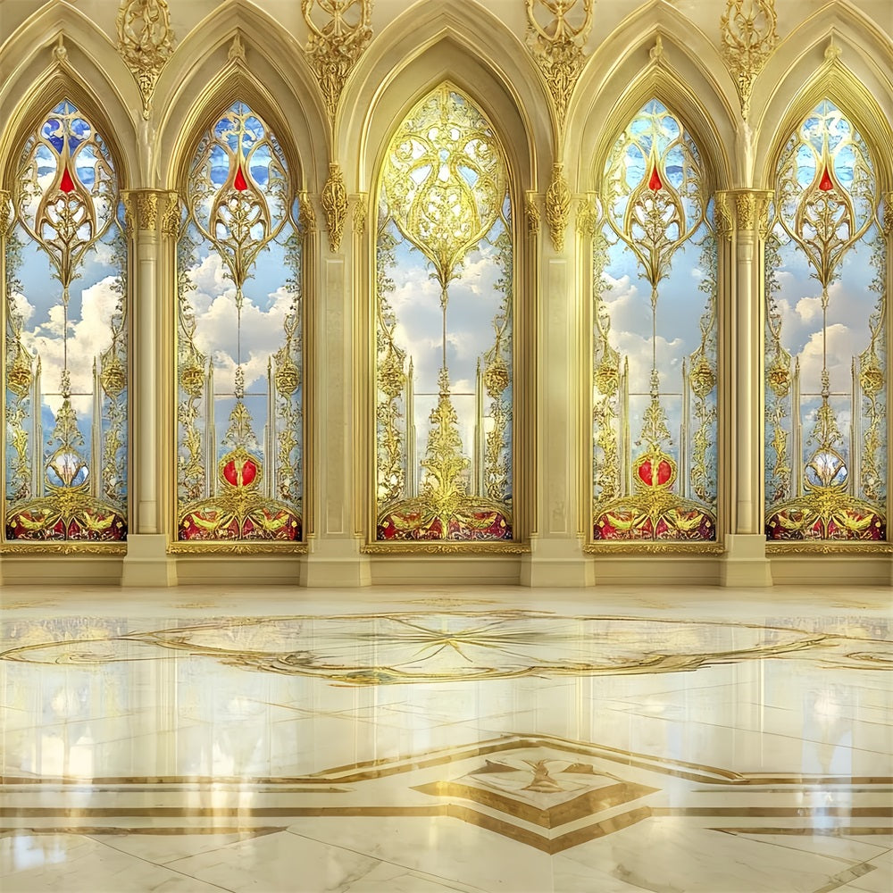 Inside Castle Backdrop Golden Palace Windows Skies Backdrop UK CSH4-343