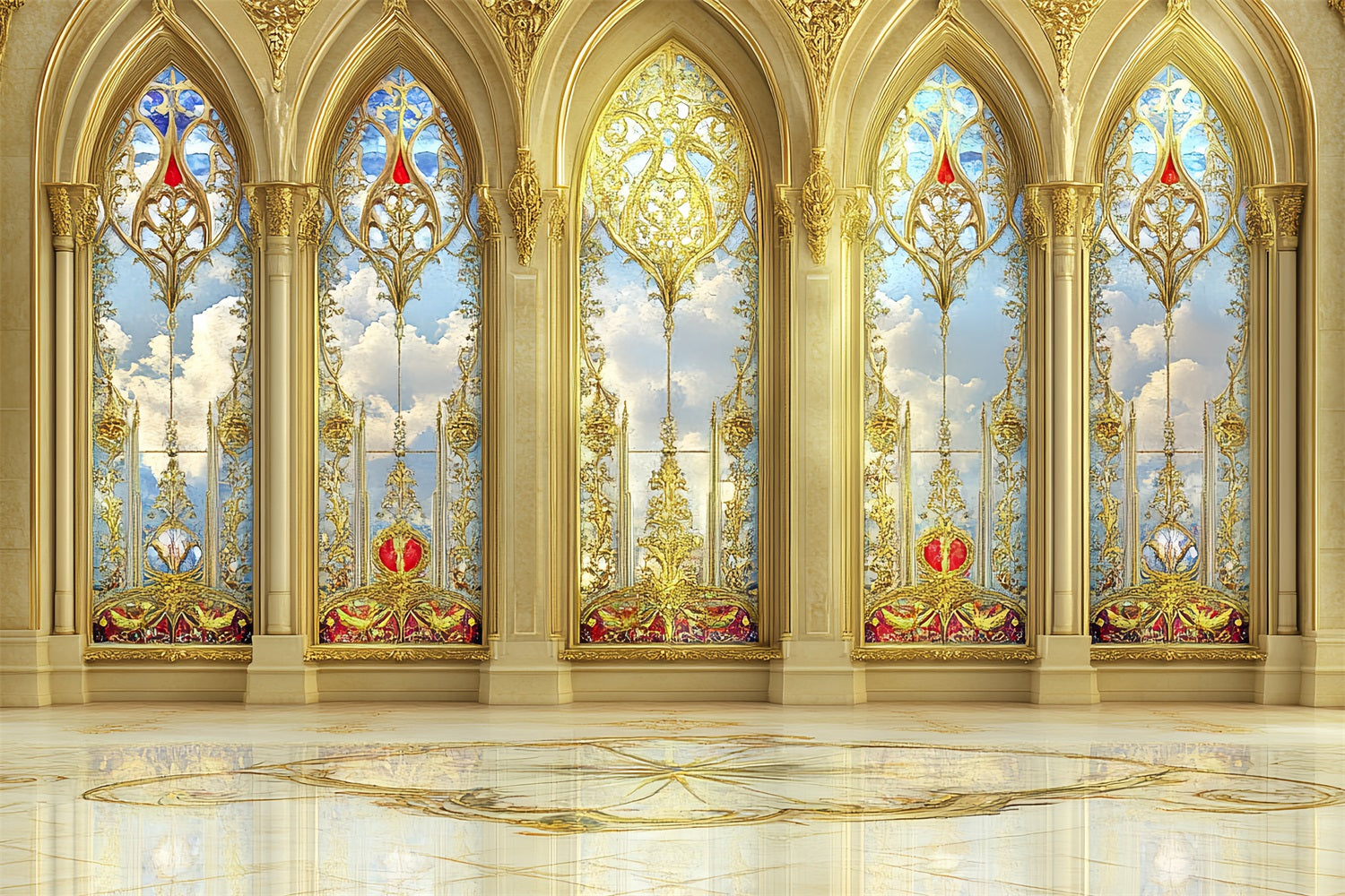Inside Castle Backdrop Golden Palace Windows Skies Backdrop UK CSH4-343