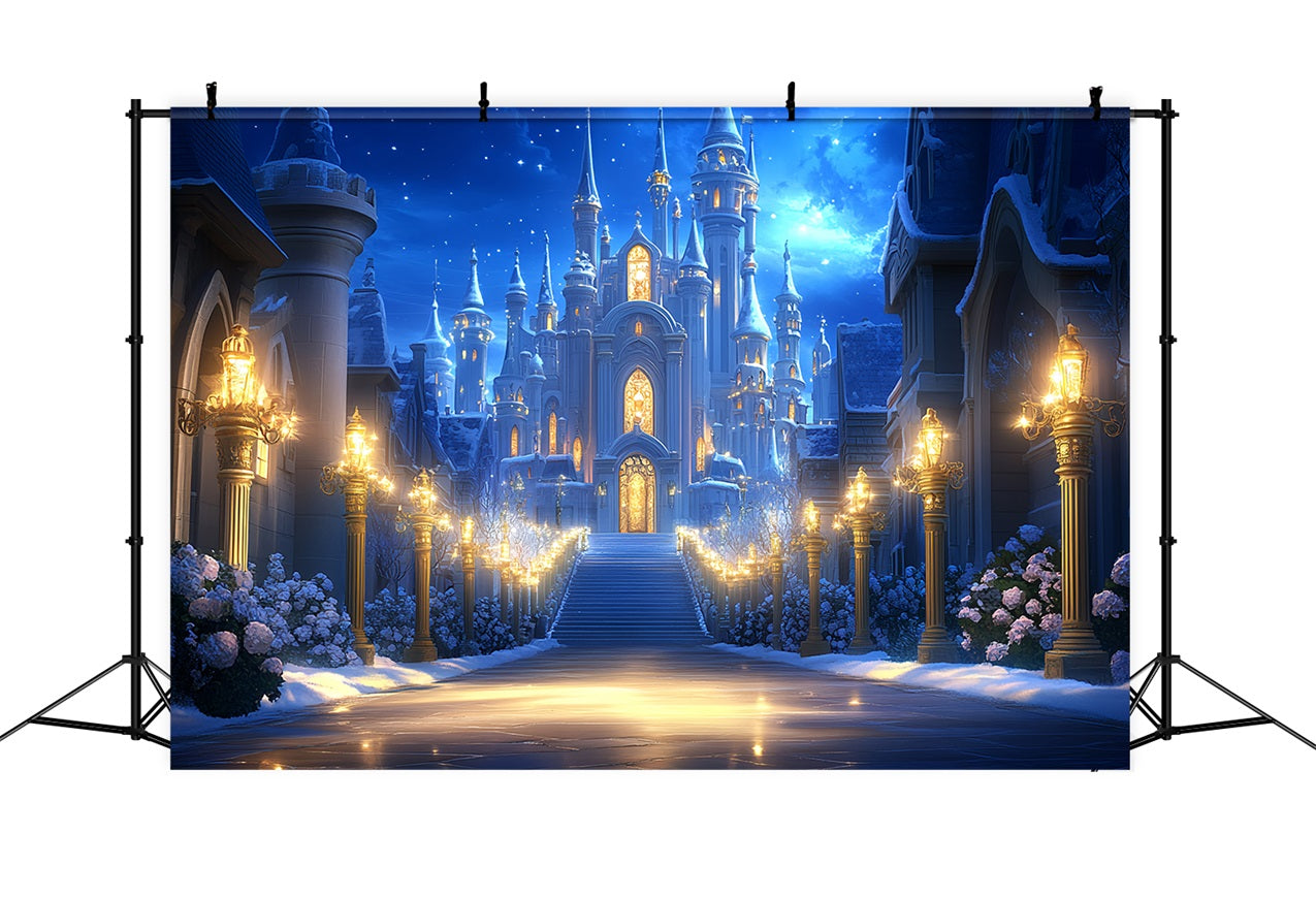 Winter Castle Backdrop Starry Night Fairytale Snow Backdrop UK CSH4-346