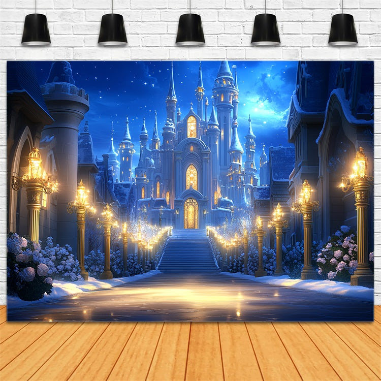 Winter Castle Backdrop Starry Night Fairytale Snow Backdrop UK CSH4-346