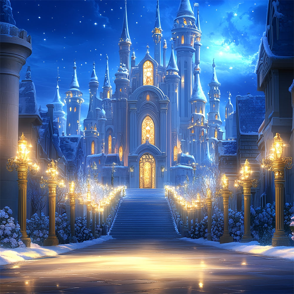 Winter Castle Backdrop Starry Night Fairytale Snow Backdrop UK CSH4-346