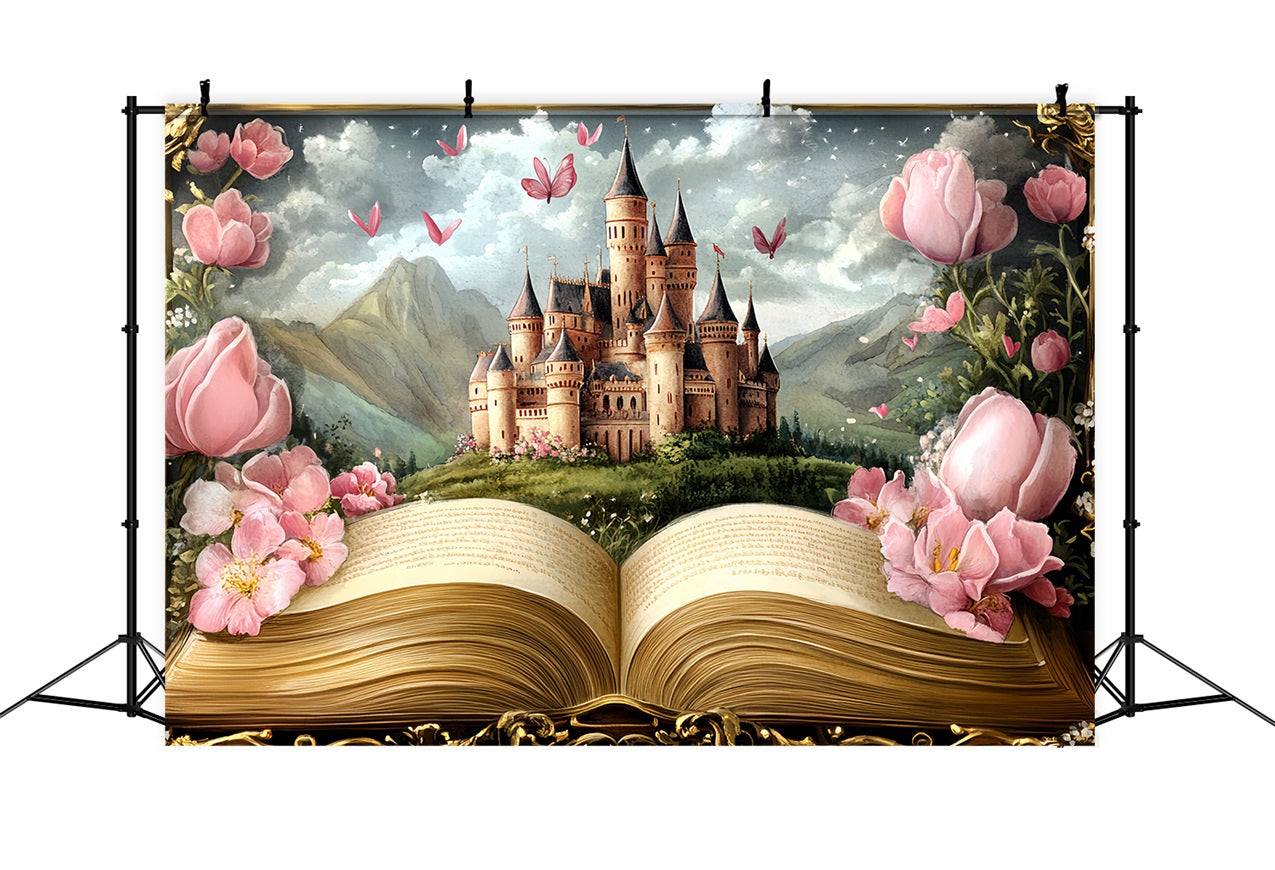 Princess Castle Backdrop Floral Story Scene Backdrop UK CSH4-348