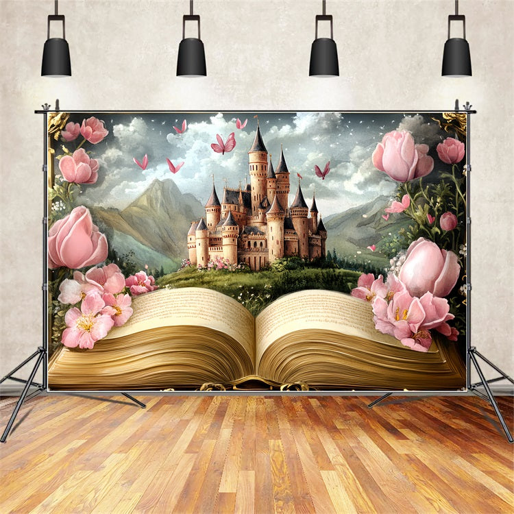 Princess Castle Backdrop Floral Story Scene Backdrop UK CSH4-348